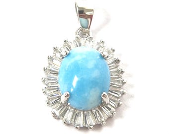 925 Sterling Silver Blue Pendant White Zirconia 17.5mm High 13.4mm Wide 2.2g