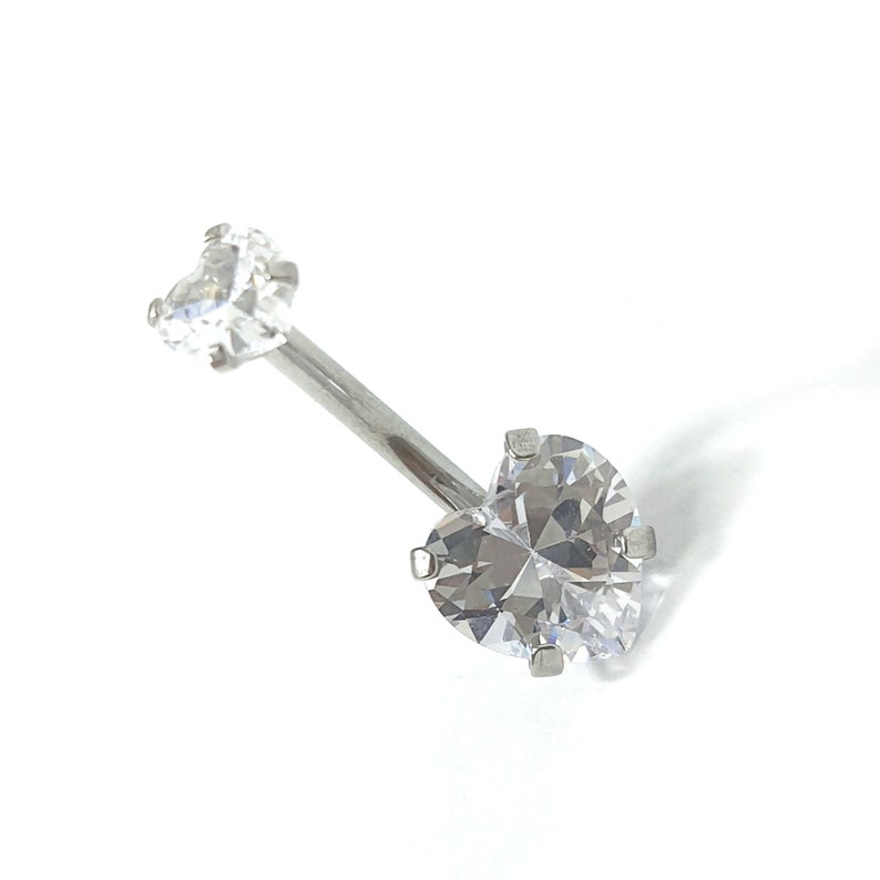316L Surgical Steel Belly Bar Navel Double Heart Silver Rose Etsy UK