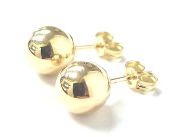 9ct Gold Round Stud Earrings Plain Yellow 6.8mm Diameter 14.7mm Long 0.4g