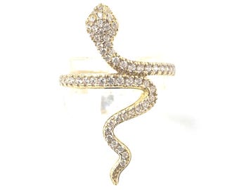9ct Gold Snake Ring Size M White Zirconia Hallmarked 30.2mm High 2.6g