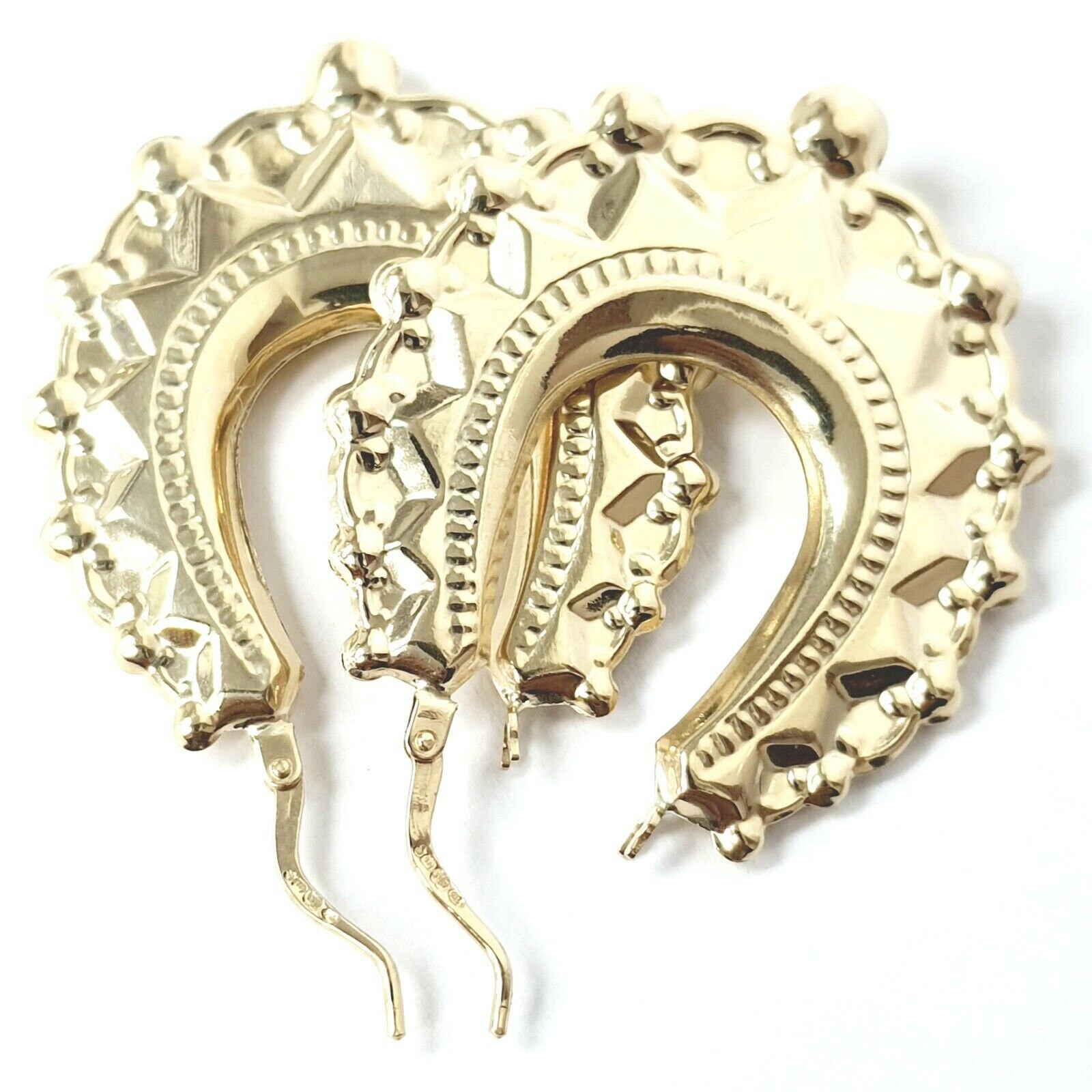 thumbnail image 2 of 9ct Yellow Gold Victorian Style Large Gypsy Spiked Creole Hoop Earrings - UK Hallmarked 2 of 2