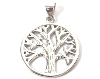 925 Sterling Silver Round Tree of Life Pendant 19.5mm Diameter 2.5g