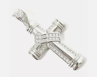 925 Silver Cross Pendant Cubic Zirconia Stones 16g 48.8mm High