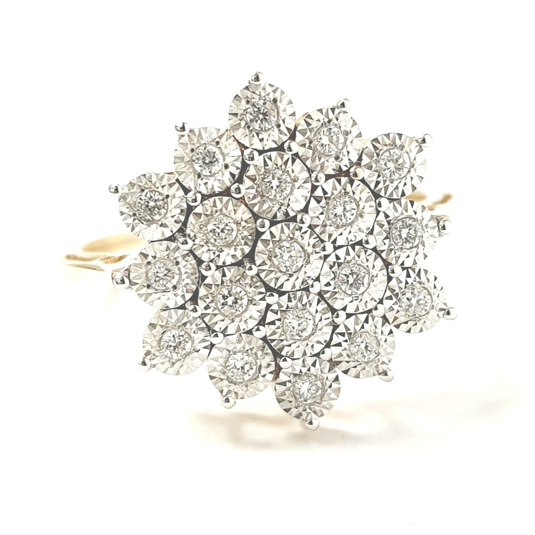 Buy 9ct Gold Diamond Flower Cluster Ring Illusion Set Yellow
