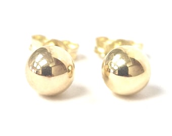 9ct Gold Round Stud Earrings Plain Yellow 4.8mm Diameter 12.9mm Long 0.3g