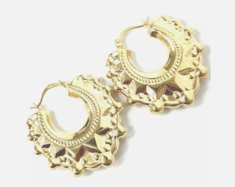 9ct Gold Creole Earrings Hoops Gypsy Victorian Design Spiked 2.5g