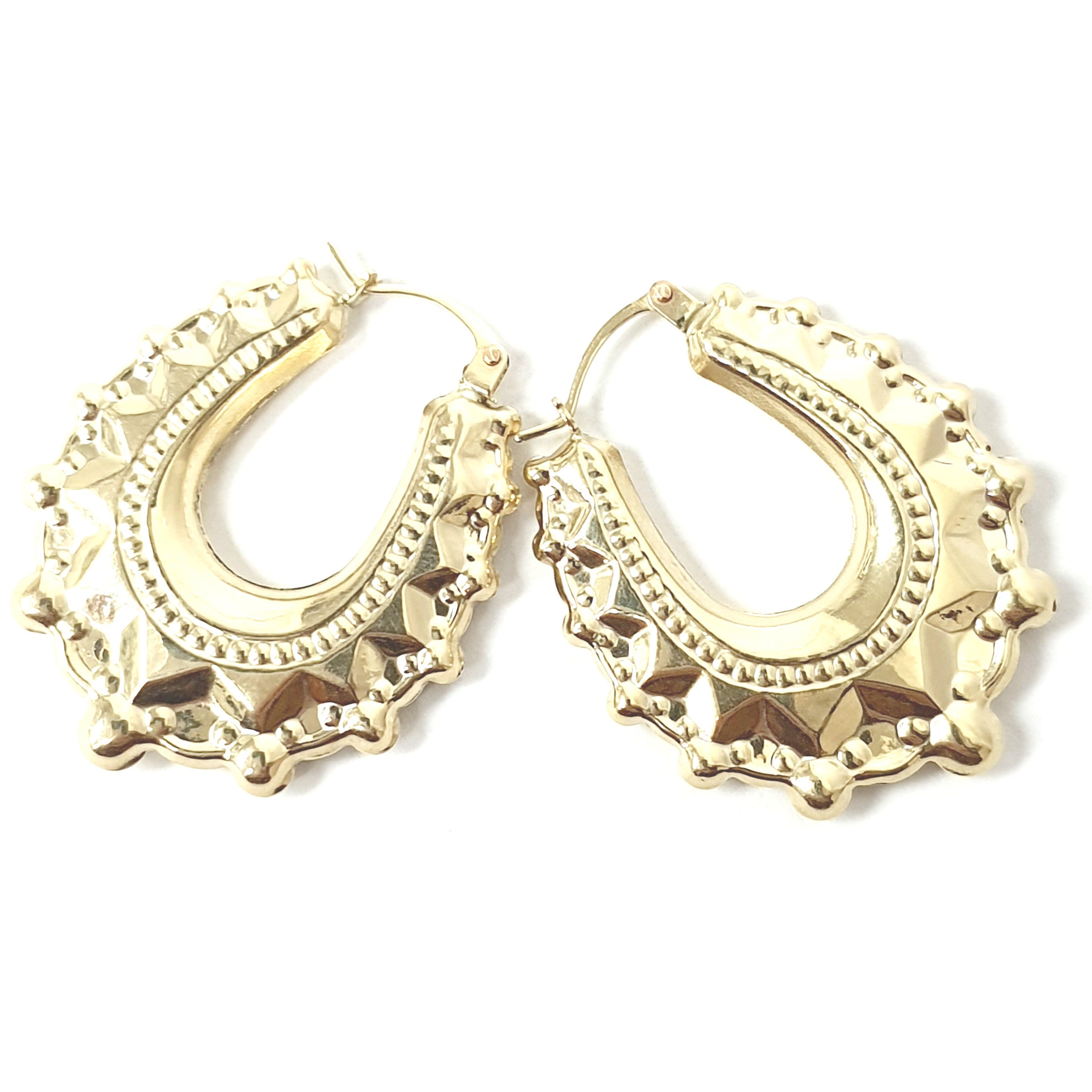 Large Victorian 9ct Gold Filled Spiked Gypsy Creole Hoop Earrings - Gold Filled 5 thumbnail image