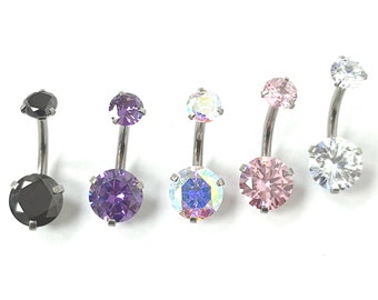 316L Surgical Steel Belly Bar Coloured Navel Double Crystal Cubic Zirconia