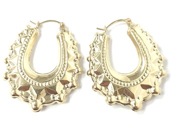 9ct Gold Ladies Victorian Style Spiked Creole Earrings Yellow Gold 2g