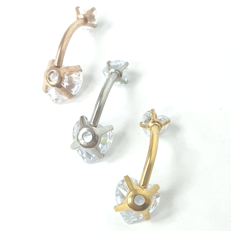 316L Surgical Steel Belly Bar Navel Double Heart Silver Rose Etsy UK