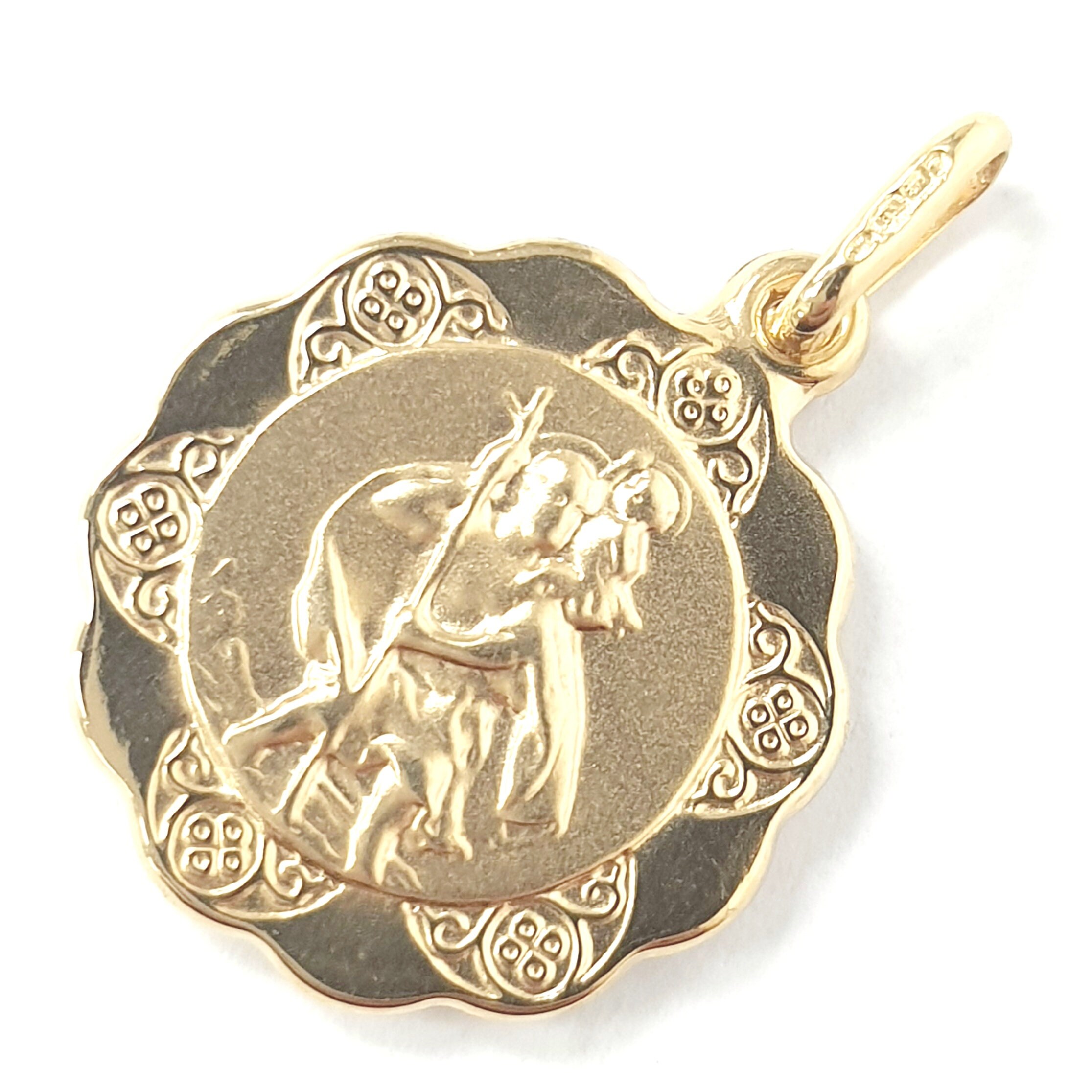 9ct Gold St Christopher Pendant Round Religious Fully Hallmarked Brand New 2.5g