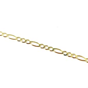 May include: A gold chain necklace with a classic figaro design. The chain is made of solid gold and has a polished finish.