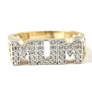 9CT GOLD MUM RING WHITE CUBIC ZIRCONIA CZ MUMMY MOTHER CURB LINK SIDE BAND BOX 