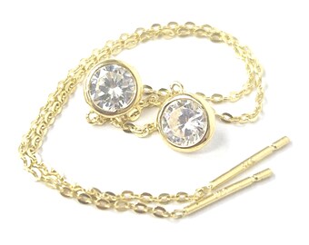 9ct Gold Drop Earrings Thread Through White Zirconia 10cm Long 0.8g