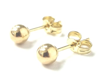 9ct Gold Small Round Stud Earrings Plain Yellow 3.9mm Diameter 12.2mm Long 0.2g
