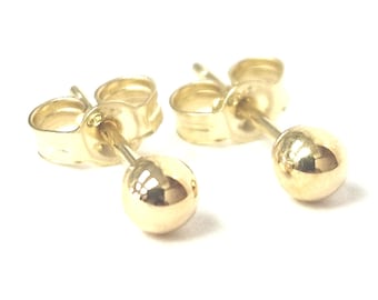9ct Gold Small Round Stud Earrings Plain 3mm Diameter 11.1mm Long 0.2g