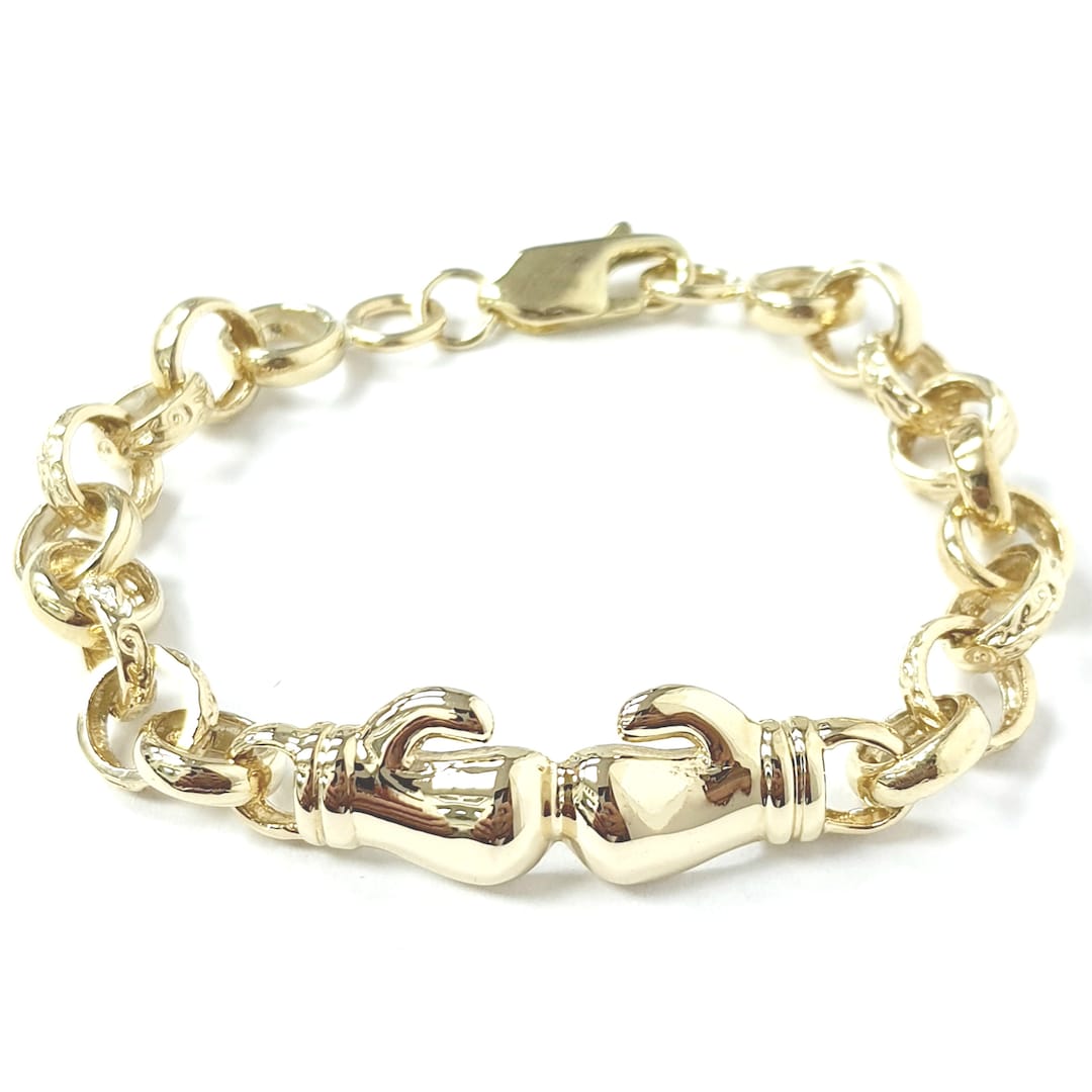 9ct Gold Babies Belcher Boxing Glove Bracelet Patterned Plain 6 Inches
