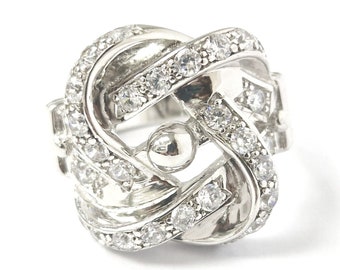 925 Sterling Silver White Cubic Zirconia Stones Knot Ring Size Z Men's 21.8mm Wide 15g