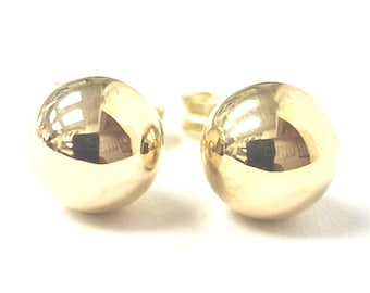 9ct Gold Round Stud Earrings Plain Yellow 5.8mm Diameter 14mm Long 0.3g