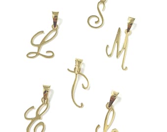 9ct Gold Initial Pendant Yellow Fancy Script Style 2.5cm Height 1cm Width (Approx.)