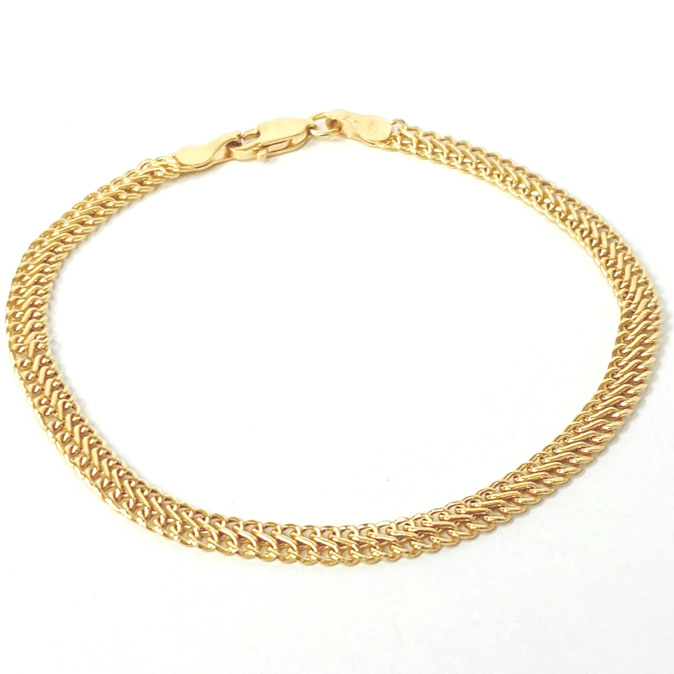 9K Yellow Gold Ladies Double Belcher Fancy Link Bracelets Brand New 7.5” 4MM 