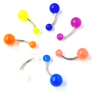 Steel Belly Bar Neon Colours UV Ball Body Piercing 316L Surgical Navel 10mm