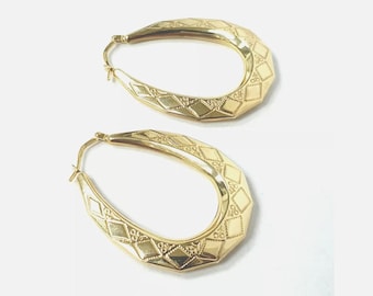 9ct Gold Patterned Creole Hoop Earrings Ladies UK Hallmarked 2.3g