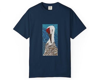 Sandhill Crane Portrait T-Shirt | Wisconsin Artist Painting, Blue Background Tee