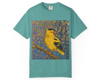 Goldfinch Artwork Printed from Original Painting by Wisconsin Artist; T-shirt | Yellow Bird Art Print
