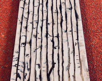 Shades of Black and White Create These Chequamegon Forest Birch Trees; Acrylic Paint And India Ink; Hand Painted by Wisconsin Artist