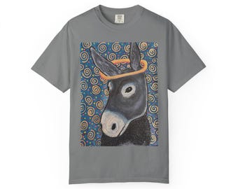 Grappig T-shirt met ezelportret | Wervelachtergrond, T-shirt met volkskunstdieren