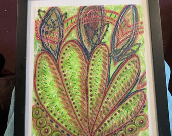 Abstract Cactus: Original Acrylic Painting on Paper; 11x14, Unframed; Handpainted by Disabled Artist Who Lived In the NM Desert Over 20 Yrs