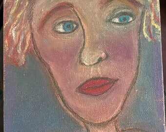 Self Portrait on a Bad Day: Original Oil Pastel on Canvas Board; Dark, Moody yet Calming Painting; Quirky Like the Artist