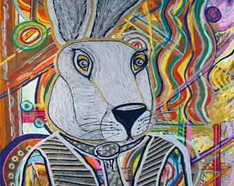 Peter Maxx Rabbitt; Rabbit Dressed in Shirt, Tie, Vest, Ready For the Night; Original Acrylic Painting on Canvas by Disabled Artist