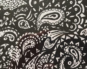 Frameable Paisley Abstract Black and White; Blank Greeting Card w/ Envelope; in Cellophane Sleeve for Protection
