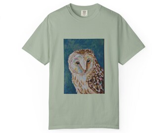 Barn Owl Portrait T-shirt | Watercolor Wildlife Art, Rustic Nature Tee