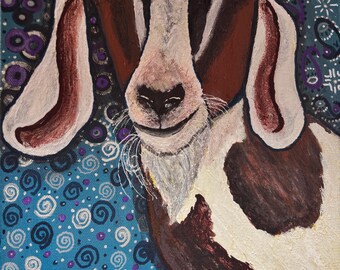 Nubian Goat; Original Acrylic Artwork Handpainted by Wisconsin Artist; Farm Animal to Add to Home Decor; Country with Modern Flair; Gift
