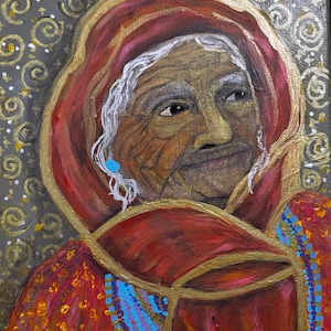 La Curandera Portrait, Original Acrylic Painting, Spiritual Elder Wall Art