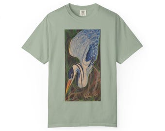 Blue Heron Original Painting by Wisconsin Artist; T-shirt | Painted Egret Art Print