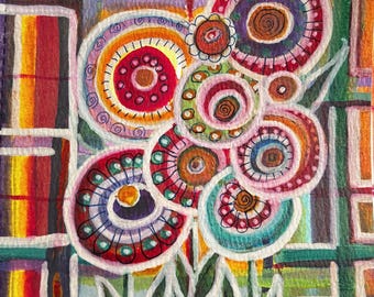 Bouquet of Modern Flowers; Surrounded with Abstract Design and Bright Colors; Created by Wisconsin Artist; Modern Home Decor; Nature Theme