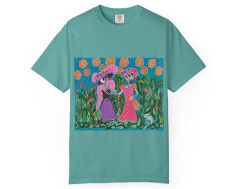 Day of the Dead Floral Daydream Painting T-shirt | Volkskunstvrouwen in de tuin