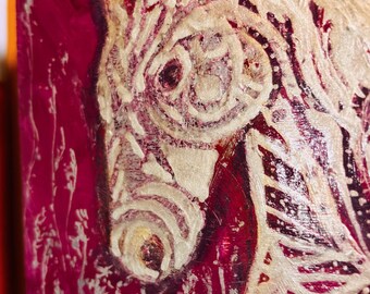 Ghost Horse/ Silver Stallion on Plum Purple Wood Box Panel; Handpainted by Disabled Artist