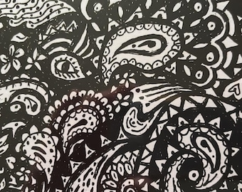 Original Abstract Doodle Art Print - Black and White Paisley Zentangle Poster, Signed Fine Art Print, Modern Wall Decor (11x14)