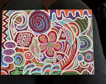 Abstract Garden; Handpainted by Wisconsin Artist; Small Artwork Ready to Frame & Put on Desk. Thoughtful Gift