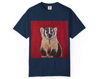T-shirt met illustratie van de das van Wisconsin | Portret van wilde dieren, rode achtergrond