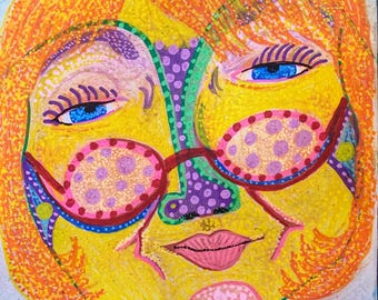 Grandma’s Got Shades — Original Mixed Media Portrait on Paper, 11×14”; Handpainted by Disabled Artist; Highly Detailed and Colorful