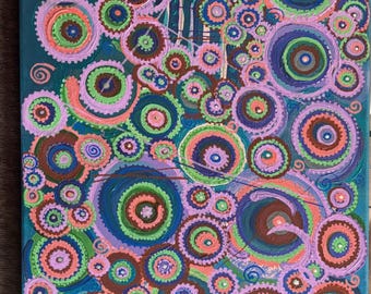 Edward Scissorhands Color Palette Original Abstract Artwork Handpainted by Wisconsin Artist; Layers of Color, Dots, Circles and Lines