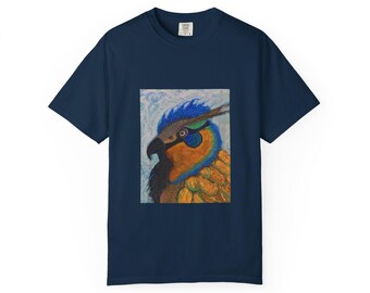 Parrot Portrait T-Shirt | Tropical Bird Art Tee, Hand-Painted Style