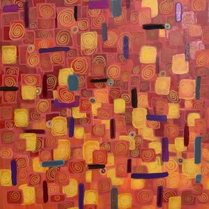 Spirals Abstract Acrylic Painting, Geometric Shapes Jewel Tone Colors; Handpainted by Wisconsin Artist; Contemporary Home Decor; Stylish