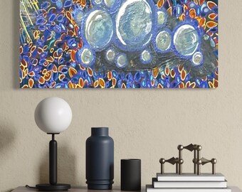 Celestial Abstract; Original Acrylic Artwork Handpainted By Disabled Wisconsin Artist Influenced by Northern Lights Skies; 24x30" canvas